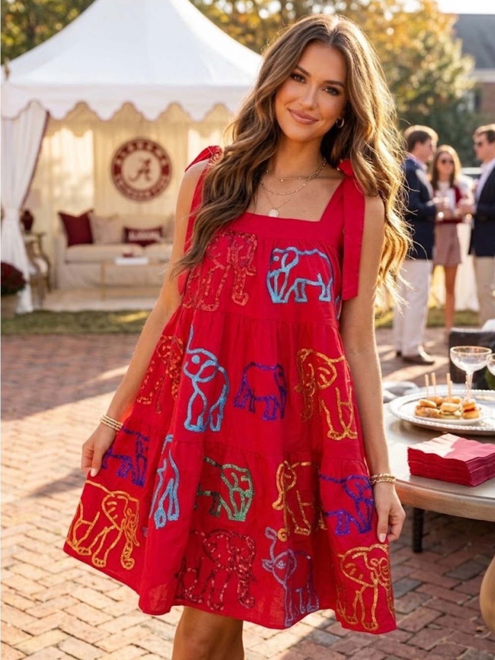 New! Rare! QUEEN OF SPARKLES Sequin Elephant Red Mini Dress